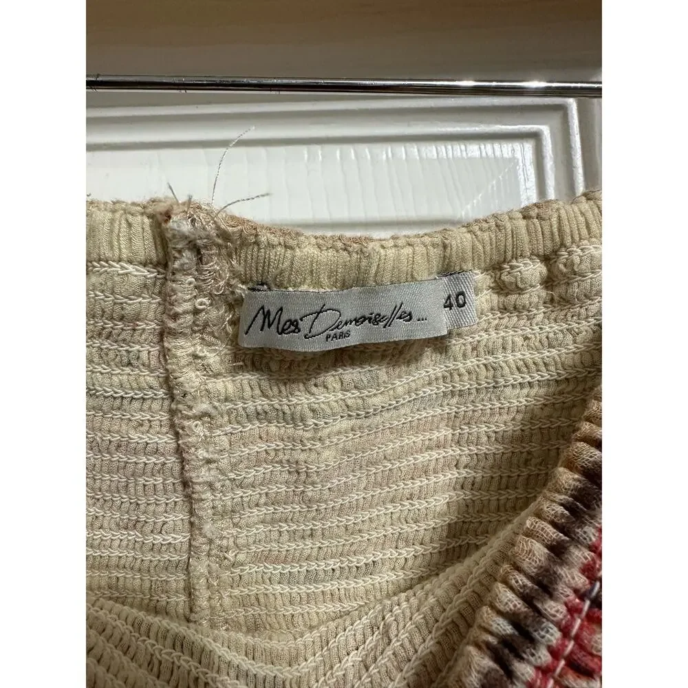 Mes Demoiselles smocked beige floral mini‎ skirt size 40 (8)